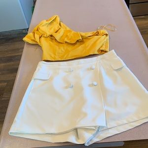Yellow top with white shorts